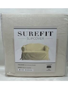 Sure Fit Natural Duck T Loveseat Slipcover in Natural protect relaxed washable